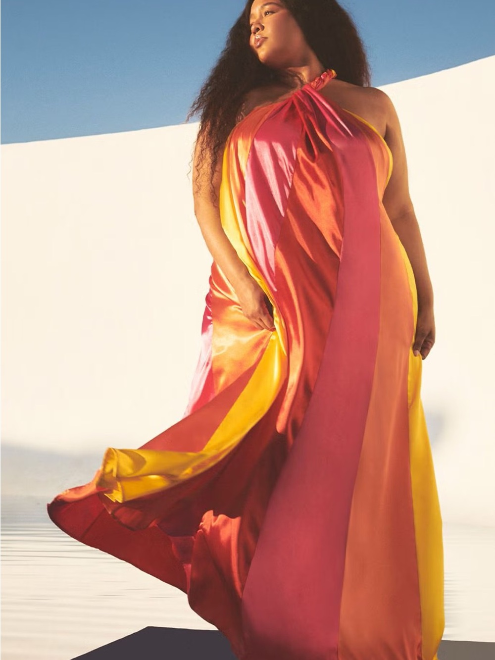 Eloquii Halter Maxi Dress in Pink, Orange & Yellow